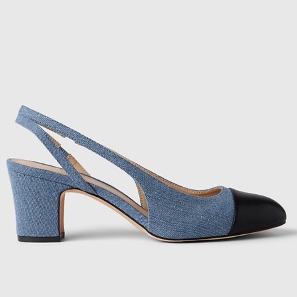 GAP Blue Denim Slingback Heels with Black Toe